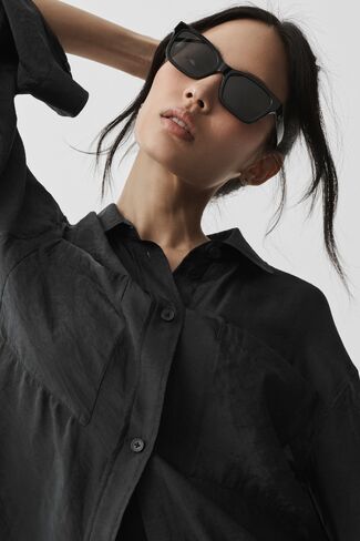 Alo Yoga Semi-Sheer Golden Hour Button Down Long Sleeve - Black in Kuwait