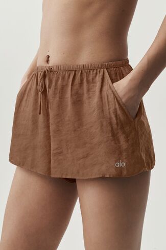 Alo Yoga Semi-Sheer Golden Hour Mid-Rise Short - Sun Kissed Brown in Kuwait