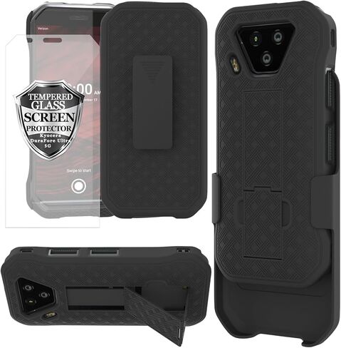 Ailiber متوافق مع حافظة Kyocera DuraForce Ultra 5G UW مع واقي شاشة، حامل حامل بمشبك حزام دوار، غطاء حماية كامل الجسم نحيف ومتين لهاتف DuraForce Ultra 5G E7110-أسود in Kuwait