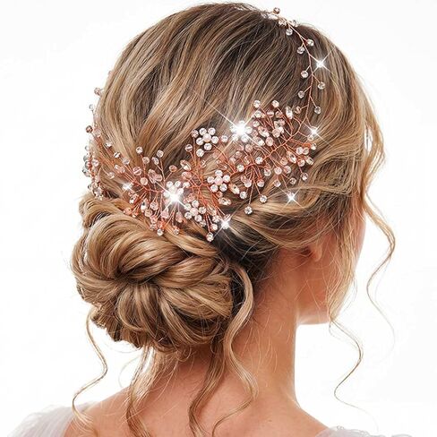 Catery Flower Bride Wedding Headband Silver Crystal Pearl Hair Vine Braid Headpiece Bridal Hair Accessories for Women (Silver) in Kuwait