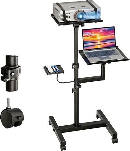 Projector Stand Laptop Tripod Stand, Portable Laptop Tripod Stand Adjustable Height 26 to 56 Inch, Laptop Floor Stand with 2 Side Used Mouse Tray for Office, Home, Outside in Saudi Arabia