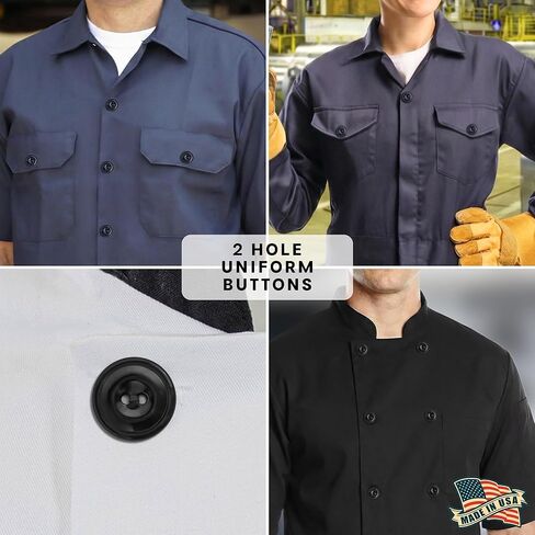 2 Hole Uniform Buttons Industrial Strength Rugged Heavy Duty 19mm 30L for Factory Manufacturing Automotive Chef Kitchen Coveralls, Heat Resistant Non Porous Melamine Size 0.75 Inch, Black, 12pc in Saudi Arabia