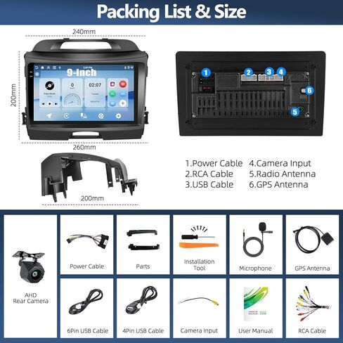 2G+32G Car Stereo Radio for Kia Sportage 2010-2016 with Wireless Apple Carplay Android Auto 9'' Android 13 Radio Touch Screen Car Radio with GPS Navigation Bluetooth WiFi FM RDS Radio HD Backup Camera in Saudi Arabia