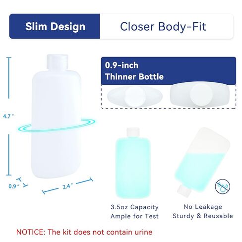 Urine Test Complete Kit - Smaller 3.5oz Translucent Bottle, Non-Falling and Hi-Stretch Hidden Leg Strap, Urine Test Thermometer Sticker and Thermal Sample Bag, Urine Bottle Kit (Screw Cap) in Saudi Arabia