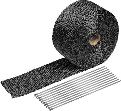 Foneso 2 Rolls 2" x 50' Black Exhaust Heat Wrap Roll for Motorcycle Fiberglass Heat Shield Tape with Stainless Ties with 24 Tie Kits in Saudi Arabia