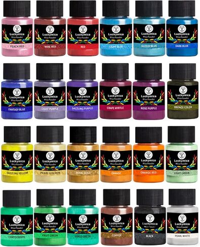 Upgrade Luckymica Mica Powder, 24 Colors Pearlescent Pigment Powder for Epoxy Resin, Art Set for Soap Making, Candle, Lip Glos, Dye, Bath Bombs & Slime in Saudi Arabia