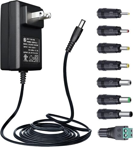 UL Listed 24V 0.5A 6ft Extra Long Power Supply Adapter with 8 Interchangeable Tips, AC to DC 24 Volt 12W Wall Charger Power Cord for Essential Oil Diffuser Aromatherapy Humidifier and More 24V Devices in Saudi Arabia