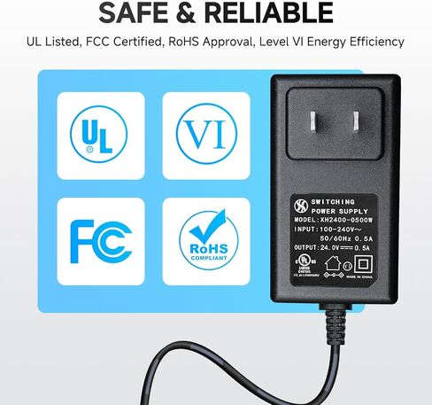 UL Listed 24V 0.5A 6ft Extra Long Power Supply Adapter with 8 Interchangeable Tips, AC to DC 24 Volt 12W Wall Charger Power Cord for Essential Oil Diffuser Aromatherapy Humidifier and More 24V Devices in Saudi Arabia