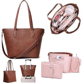 Women’s 16" Laptop Tote Bag – Dark Brown Vegan Leather Work Bag with Cupholder, RFID Pockets, Anti-Pickpocket Zipper, Travel Tote with Trolley Sleeve & Detachable Laptop Sleeve in Saudi Arabia