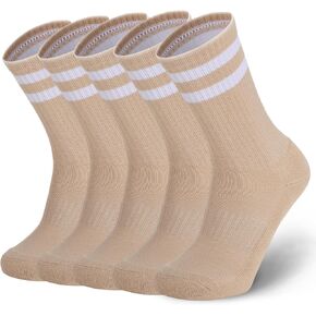 Ultrafun 5 Pairs Striped Crew Socks Cotton Cushioned Athletic Sports Running Socks for Men Women Teens in Kuwait