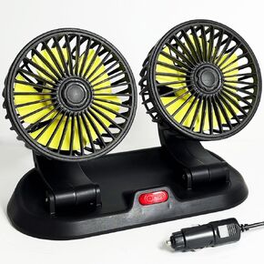 Portable 2-Head Car Cooling Fan, 12V Cigarette Lighter Plug Dashboard Fan for Vehicles Cars Trucks SUV, 360° Adjustable Heads Strong Airflow (No Battery) in Saudi Arabia