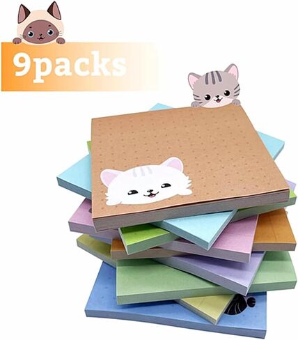 9 Pack Sticky Notes,50 Sheets/Pad,3x3inch Cat Self-Stick Pads Bright Colors Sticky Note,Square Sticky Notes for Office, Home, School, Meeting (Cat Pattern 9 Packs) in Saudi Arabia