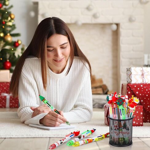 Aodaer 60 Pieces Christmas Ballpoint Pens 6-In-1 Multicolor Retractable Ballpoint Pens Christmas Tree Snowman Reindeer Santa Claus Christmas Party Gifts for Office School Class in Saudi Arabia