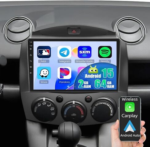 [2G+64G] Hikity Wireless Carplay & Android Auto Car Stereo for Mazda 2 2007-2014, 9 Inch Android 13 HD Touch Screen Car Radio with GPS WiFi BT FM/RDS Backup Camera SWC Dual USB in Saudi Arabia