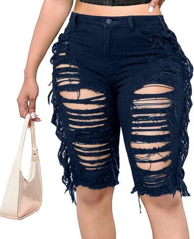 SeNight Women's Denim Shorts High Waisted Frayed Raw Hem Ripped Short Jeans in Saudi Arabia