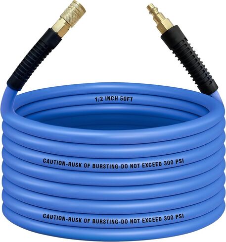 Hybrid Air Hose 3/8 in x 50 ft, 300 PSI Heavy Duty Air Compressor Hose with Quick Coupler and Plug Kit, Lightweight, Kink Resistant, All Weather Flexibility with Bend Restrictors, Blue in Saudi Arabia
