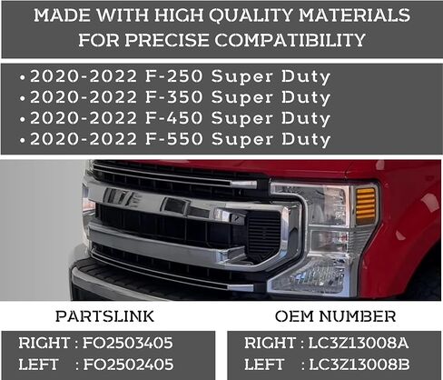 استبدال المصابيح الأمامية لسيارة Ford F-350 Super Duty 2020 2021 2022 فقط مجموعة المصابيح الأمامية الهالوجين من المصنع مع المصابيح، الجانب الأيسر والأيمن، FO2502405، FO2503405 / LC3Z-13008-B، LC3Z-13008-A DOT/SAE متوافق in Saudi Arabia