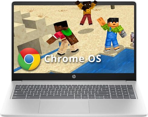 HP Chromebook Plus 15.6 Inch 15a-nb0003ca FHD Laptop 144Hz IPS Intel Core i3-N305 8GB LPDDR5 RAM 128GB UFS Intel UHD Graphics microSD Card Reader USB Type C Ports, Chrome OS, Natural Silver (Renewed) in Saudi Arabia