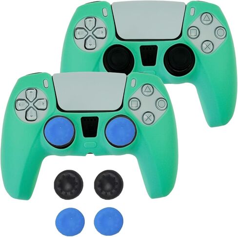 2PCS Soft Non-Slip Gel Controller Silicone Protective Skin Cover Case for PS5 Controller Grip, 2 Pack with 6 x Thumb Grip Caps(Hot Pink) in Saudi Arabia