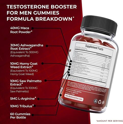 Testosterone Booster For Men Gummies - Male Enhancement, Boosts Energy, & Optimizes Physical Performance. Formulated with Tribulus, Horny Goat Weed, Saw Palmetto, Maca Root & More - 60 Gummies in Saudi Arabia