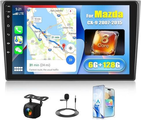 [2+32G] ستيريو سيارة Android 13 لسيارة Mazda CX-9 2007-2015 مع Apple Carplay&Android Auto، راديو سيارة 10.1 بوصة مع وصلة مرآة بلوتوث FM/RDS راديو WiFi GPS SWC مزدوج USB+AHD كاميرا احتياطية in Kuwait
