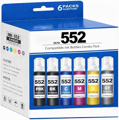 552 حبر 600 مل استبدال زجاجة حبر قابلة لإعادة التعبئة لطابعة Epson EcoTank ET-8550 ET-8500 ذات سعة عالية 6 عبوات (ليس حبر التسامي) in Saudi Arabia