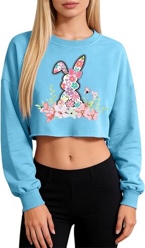 Womens Easter Shirts Cute Floral Bunny T-Shirt Leopard Print Tee Easter Gift Casual Top Shirts in Kuwait