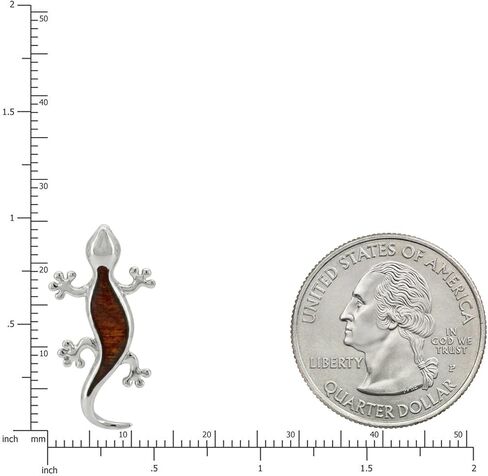 925 Sterling Silver Koa Wood Gecko Pendant with 18" Box Chain, Nickel Free Hypoallergenic for Sensitive Skin, Hawaii Island Jewelry, Gift Box Included in Saudi Arabia