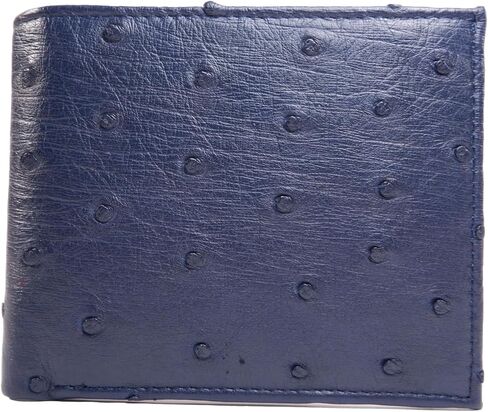 Genuine Ostrich Quill Skin Leather Soft Bifold Men's Wallet ([C5] - 6 Card Slots + 2 Compartments for Bills, Steel Blue) in Saudi Arabia