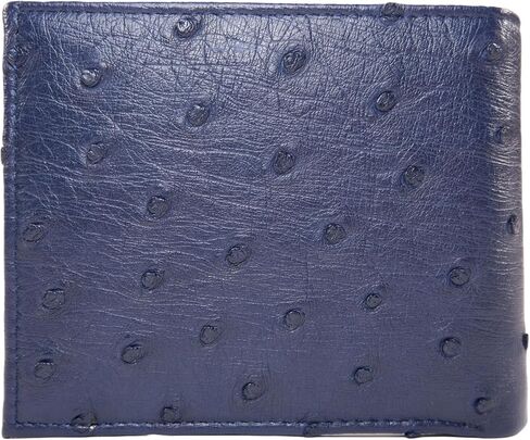 Genuine Ostrich Quill Skin Leather Soft Bifold Men's Wallet ([C5] - 6 Card Slots + 2 Compartments for Bills, Steel Blue) in Saudi Arabia