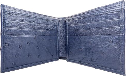 Genuine Ostrich Quill Skin Leather Soft Bifold Men's Wallet ([C5] - 6 Card Slots + 2 Compartments for Bills, Steel Blue) in Saudi Arabia