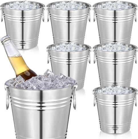10 Pack Champagne Ice Buckets Stainless Steel Ice Bucket with Handles Party Wine Bucket Beverage Chiller Beer Cooler Bucket for Home Bar Club Party Supplies, 3 L/ 3.3 Qt in Saudi Arabia