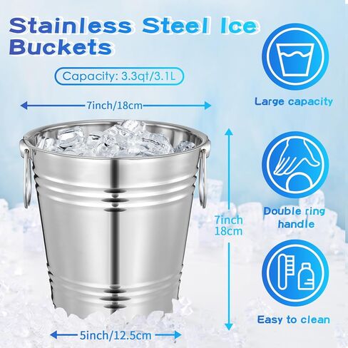 10 Pack Champagne Ice Buckets Stainless Steel Ice Bucket with Handles Party Wine Bucket Beverage Chiller Beer Cooler Bucket for Home Bar Club Party Supplies, 3 L/ 3.3 Qt in Saudi Arabia
