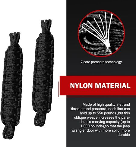 Door Limit Straps, Stretch Resistant Polyester Swing Range Limiting Parachute Rope, Replacement OEM #61368373700 Accessories, Compatible with Jeep Wrangler CJ YJ TJ JK JKU JL (Red) in Saudi Arabia