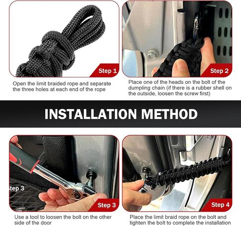 Door Limit Straps, Stretch Resistant Polyester Swing Range Limiting Parachute Rope, Replacement OEM #61368373700 Accessories, Compatible with Jeep Wrangler CJ YJ TJ JK JKU JL (Red) in Saudi Arabia