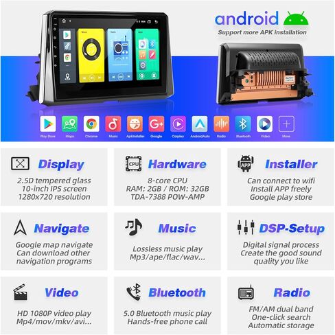 for Corolla Upgrade Android Touchscreen Compatible with Carplay Android Auto,Car Radio Stereo Bluetooth Navigation Multimedia Player GPS WiFi FM/AM Rear Camera for Toyota Corolla 2007-2013 in Saudi Arabia