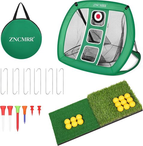 Pop Up Golf Chipping Net, Indoor/Outdoor Golfing Target Net Collapsible Portable Golf Hitting Net with 15 Training Balls and 2 Hitting Mats for Backyard Driving and Swing in Saudi Arabia