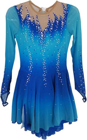 LIUHUO Figure Skating Skirt Gradual Blue Long Sleeve Mesh Skirt Girl Competition Performance in Saudi Arabia
