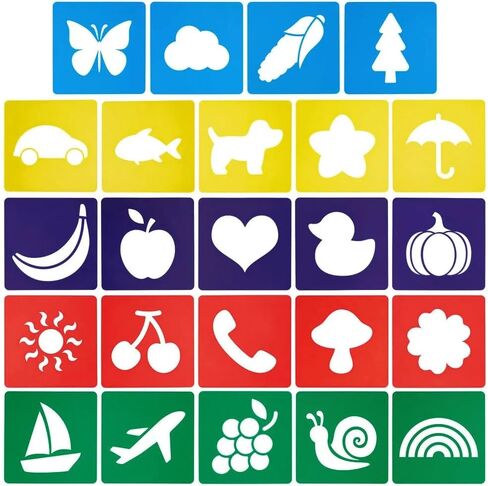 CUTHOLLOW 24 PCS Painting Stencils Sets, 8 Inch Reusable & Washable Plastic Drawing Template Sidewalk Chalk Art Stencils Kit with Animals Fruit Plant Themed Primary Shape for Craft Room Wall Paper in Saudi Arabia