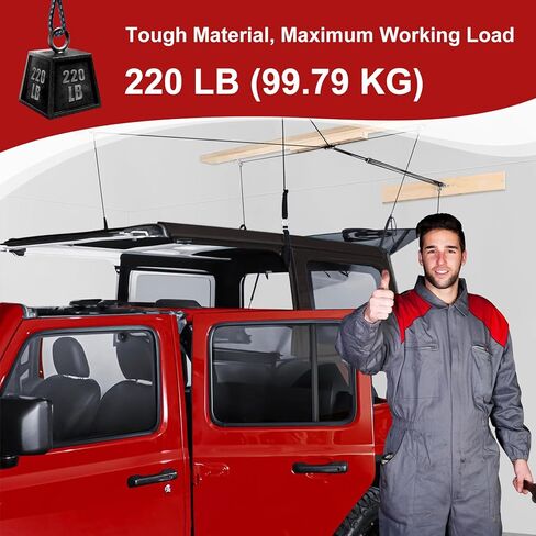 Hardtop Anti-Fall Removal Lift for Jeep Wrangler JL, JK, TJ, and Other Models with Hardtops | Idle Items, Kayak & Attic Hoist | Supports 8-16 ft Ceilings, Comes with 6 T-Knobs (Red) in Saudi Arabia