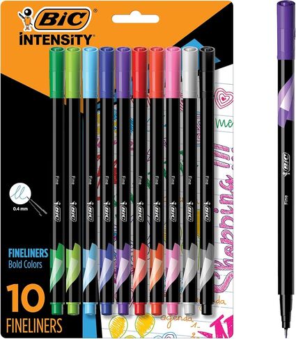 BIC Intensity Fineliner Marker Pen, Medium Point (0.7mm), Assorted Colors, 10 Count, Bold and Smooth Writing in Saudi Arabia