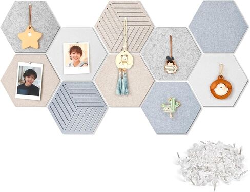 12'' Medium Hexagon Cork-Bulletin Board Tiles Adhesive 10PCS 12x10 inch Frameless Corkboard Hex Prayer Vision Felt Pin Board for Office-Wall Decor, Hexagonal Tack Pinboard with 30 Push Pins in Saudi Arabia