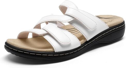 DREAM PAIRS Womens Slides Arch Support Slip on Flat Sandals Comfort Plantar Fasciitis Soft Cushion Slippers With Adjustable Straps in Saudi Arabia