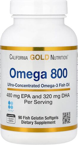 California Gold Nutrition Omega 800 Ultra-Concentrated Omega-3 Fish Oil, kd-pur Triglyceride Form, 1,000 mg, 90 Fish Gelatin Softgels in Saudi Arabia