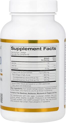 California Gold Nutrition Omega 800 Ultra-Concentrated Omega-3 Fish Oil, kd-pur Triglyceride Form, 1,000 mg, 90 Fish Gelatin Softgels in Saudi Arabia