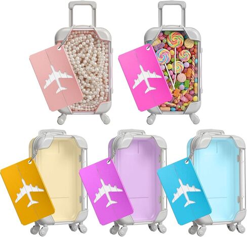 Teecyhooo 40 Pcs Mini Suitcase Party Favor Boxes with Luggage Tags, Clear Mini Luggage Gift Boxes for Candy Eyelash Wedding Travel Birthdays Bachelorette (6.5 x 2.8 x 1.4 Inch,Pink) in Saudi Arabia