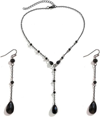 Goth Red Teardrop Necklace Earrings Sets for Women Retro Black Rhinestone Chain Tassel Y Necklace Punk Blood Water Drop Earrings Vampire Halloween Cosplay Jewelry Gift (Red) in Saudi Arabia