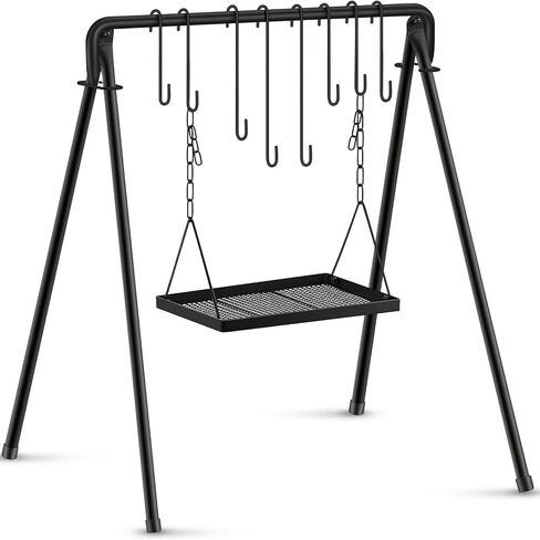 Campfire Swing Grill Stand Adjustable Grill Campfire Cooking Stand Hanging Grill Rack with 8 Hooks and Accessories Campfire Cooking Equipment for BBQ Picnic Outdoor Cookware Party in Saudi Arabia