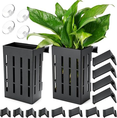 حامل نباتات حوض السمك المحسن مزود بخطافات وأكواب شفط لزراعة نباتات Aquaponic وديكورات Aquascape (شبه شفافة) in Kuwait