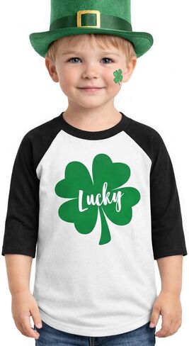 St Patricks Day Tractor Shirt Irish Clover Boy Girl Toddler Kids Raglan T-Shirt in Saudi Arabia